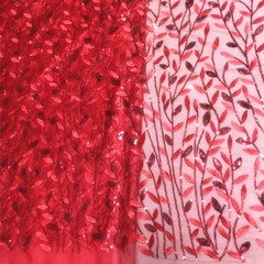 100*125cm Champagne Shining Sequin Tree Leaf Embroidered Fabric Dress Material.