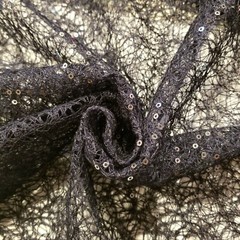 Navy Blue Sequined Lace – So Gorgeous! Black Steel Sequins on Navy