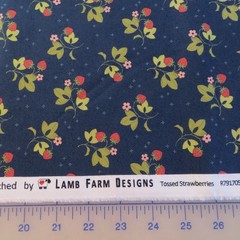 Yard ~ Tossed Strawberries On Navy Blue by Marcus $3.99 Ships ANY Amount Fabric