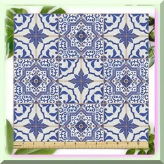 Vibrant Blue and Orange Moroccan Mosaic Fabric 2 Yards