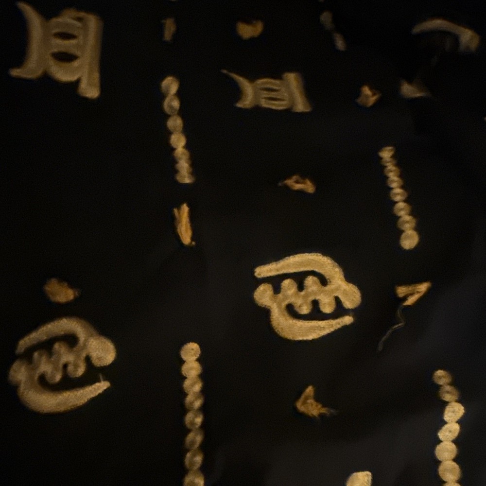 Black/Gold Cotton Fabric Metallic Geometric Symbols Pattern Print