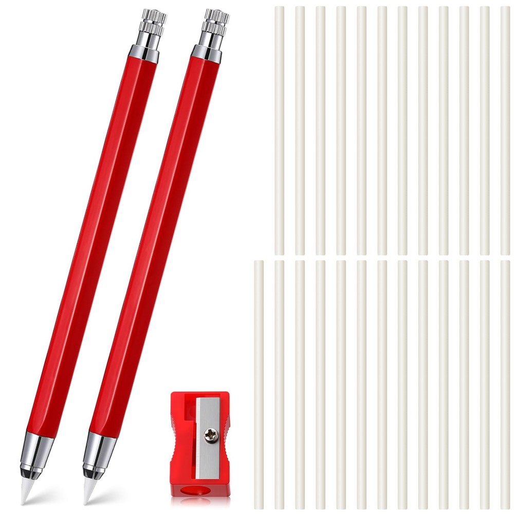 Motiskyy 28 Pcs Chalk Pencil Refillable Cartridge Set, Sewing Plastic, Red