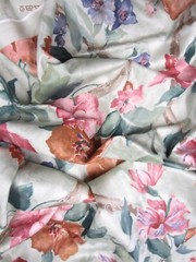 Vintage TEXOPRINT NETHERLANDS Green Pink Watercolor Flowers COTTON Fabric 2.75 Y