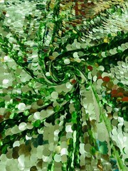Sage Holographic Sequin Fabric on Mesh Petal Bridal Dress Gown