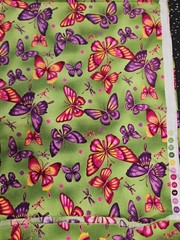 Lot of 3+ Yards Butterflies On Green Cotton Fabric