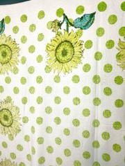 Vintage Mod Flower Power Terry Cloth Fabric Tablecloth Sunflower Polka Dot Retro