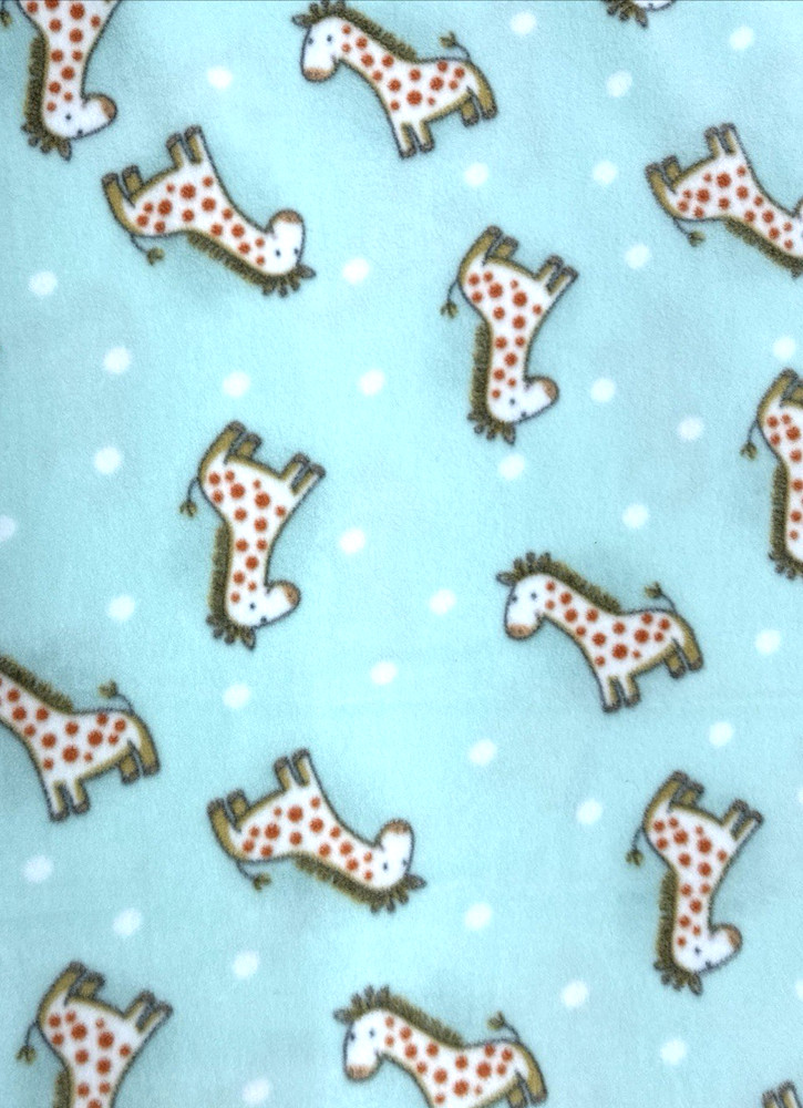 JoAnn Kids Fleece Fabric Pale Aqua Blue with Giraffes BTY #57