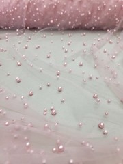 BABY PINK Luxury Beaded Lace Embroidery Pearls Lace Fabric Sold by The Yard Gow
