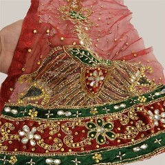Sanskriti Saskriti Vintage Combo Of Design Fabric Hand Beaded Craft Dark Red Dre