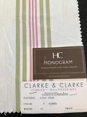 CLARKE & CLARKE Lulu Stripe in Pink, Green 16 1/2 x 17″ Cotton Fabric Sample