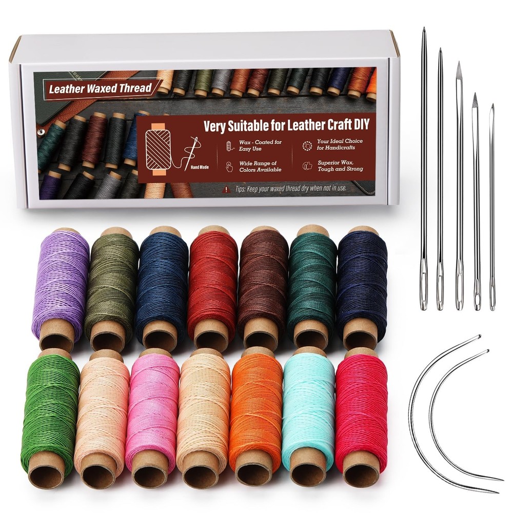KAQRHFT 0.55 mm Round Waxed Thread, 14 Colors 76 0.55mm 70m, Rainbow Color