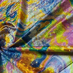 Abstract Metallic Colored Waves Broken Spandex Fabric Stretch by yard Swimwear