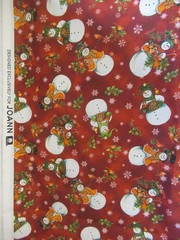 JO-ANN Snowmen & Holly W/BIRDS on Red Cotton Fabric SBTYX44″W NEW