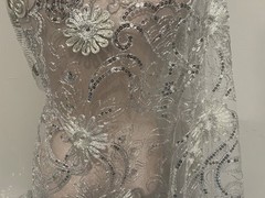 Silver White Embroidery Sequins Lace Fabric 50” Width Sold By The Yard