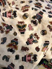 Primitive Country Patchwork Quilting Angels Fabric Spools Baskets 44″ X 39 ½”