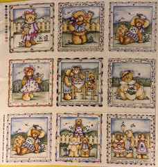 Vintage Dianna Marcum~Beatitude Bears Fabric~Religious~18 Quilt Blocks~6 1/2″ sq