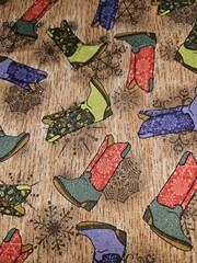 Jo-Ann Glitter Colorful Cowboy Boots Allover Cotton Fabric 37″ X 42″ Wide