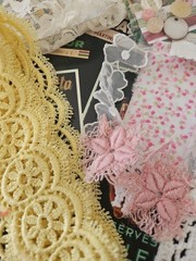 Slow Stitch Junk Journal Kit 32 Pieces Fabric, Lace, Appliques,Doily,Buttons Etc