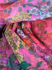 Pink Floral Sheer Mesh Fabric 5 Yards x 62” Wide | Non-Stretch Polyester |