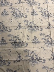 Toile Fabric, Blue Print Of Children Fishing On White Background 140”x45”