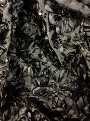 Allie BLACK 3D Floral Polyester Satin Rosette with Sequins Fabric by the Yard –