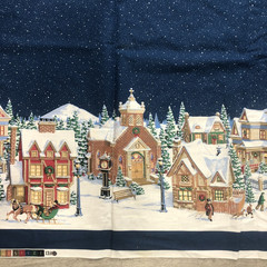 Daisy Kingdom ANTIQUE VILLAGE Double Border Fabric Snow Christmas 2 Yds +10″ New