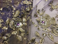 Rhinestone Floral Embroidery French Lace Fabric 50” Width Sold By The Yard