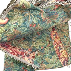 57×144 Green Burgundy Floral Tapestry Fabric Botanical Leaf Upholstery Textile