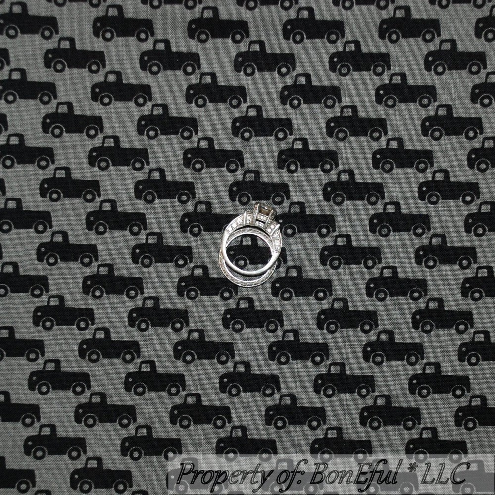 BonEful Fabric FQ Cotton Quilt Gray Black VTG Calico Pick Up Truck Boy Small USA