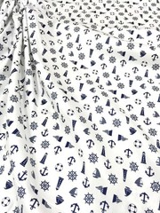 NAUTICAL WHITE POLISHED COTTON ANCHOR LIGHTHOUSE Fabric 44″W BTY Craft Decor