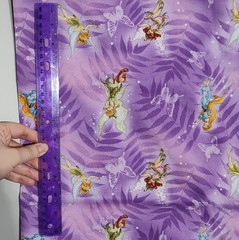 2.5yd Disney Tinkerbell Fairies Leaves Butterflies Purple Cotton Fabric CP24739