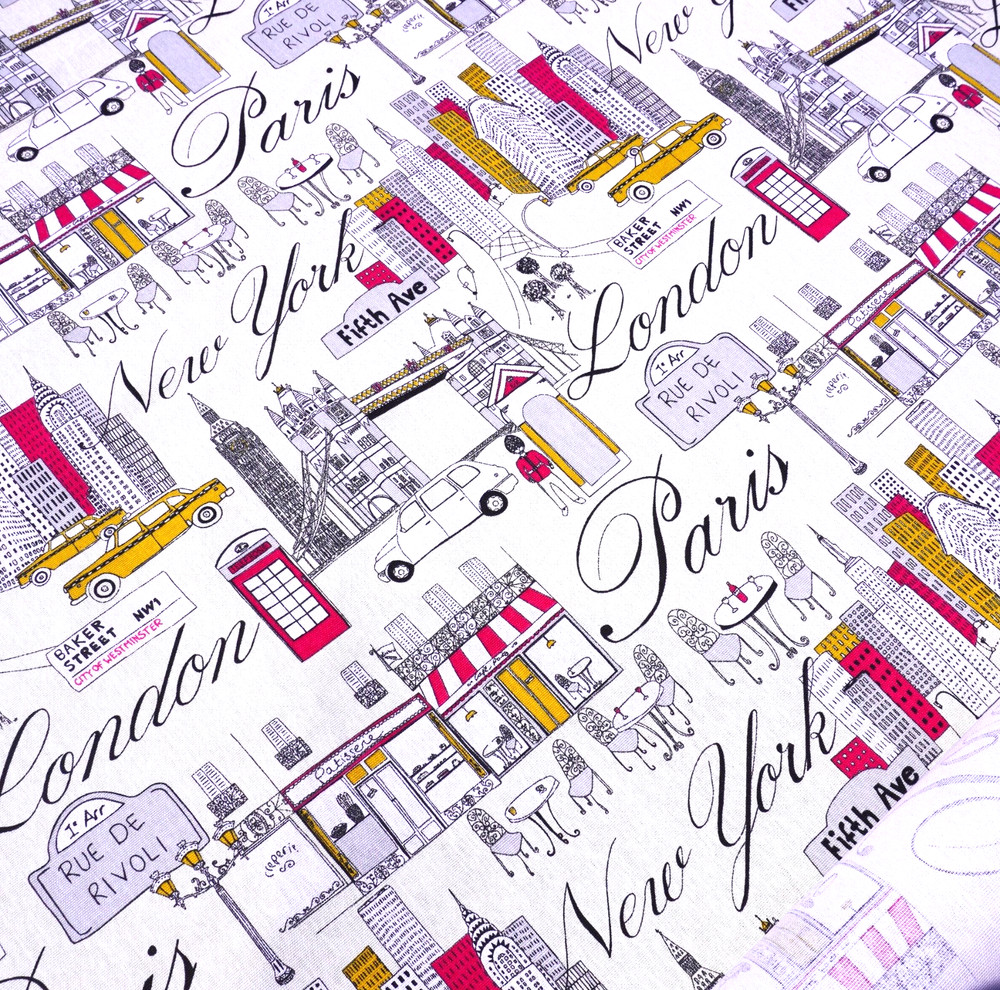 Kauffman Fabric Paris New York London 44” BTY Cityscape Cafe Taxi Travel