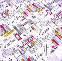 Kauffman Fabric Paris New York London 44” BTY Cityscape Cafe Taxi Travel