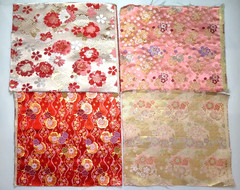 Japanese Kinran Brocade Fabric Sakura 4pcs Set 35×30cm Gold Traditional Kimono