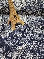 Navy Blue and White Pleated Stretch Fashion Fabric By The Yard Ikat Pattern Dres