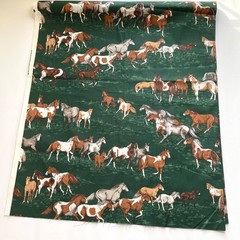 Vintage Cranston VIP Running Horses Fabric Panel 44×49 in Western Cowboy Quilt