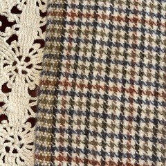4 Tone Houndstooth Wool Fabric Remnant 57″W x 1 1/2Yds”L Rust Green Blue Black