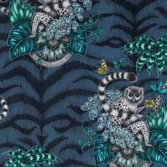 Emma J Shipley Fabric Lemur Navy 100% Cotton Curtain Upholstery Cushion Fabric