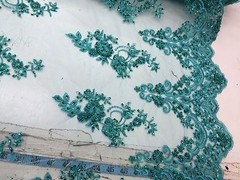 Elegant Jade Green Hand Beaded Mesh Lace.Wedding/Bridal Fabric.36x50inches.
