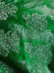 Kelly Green & Silver Floral – Faux Silk Brocade Jacquard Fabric