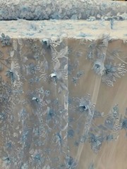Sky Blue Lace 3d Floral Flowers On Mesh Fabric Sold By The Yard Gown Quinceañera