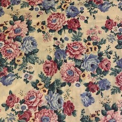 Vintage Floral Fabric By Peter Pan Pink Mauve Blue Yellow Flowers On Cream 2 Yds