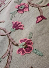 Floral and Vine Embroidered Crewel Fabric SAMPLE