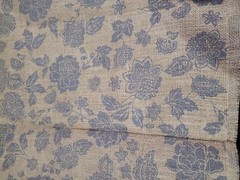 Burlap Fabric Blue Roses Leaves Stamped 36×50 inches New Grannycore