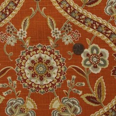 MILL CREEK SALIANNA SPICE ORANGE FLORAL DAMASK VINE LINEN FABRIC BY YARD 54″W