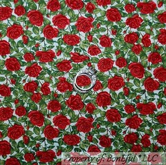 BonEful Fabric FQ Cotton Quilt Red White Green Rose*Bud FLOWER Small Calico BOHO