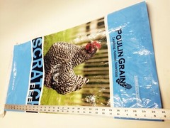Empty Chicken Feed Woven Plastic Bag Sack Poulin Grain Crafts Art Repurpose