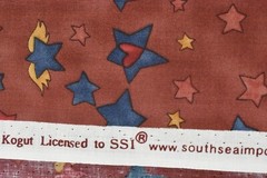 By 1/2 Yd, Stars with Wings & Hearts on Marbled-Rust Cotton, SSI, Kogut, P9304
