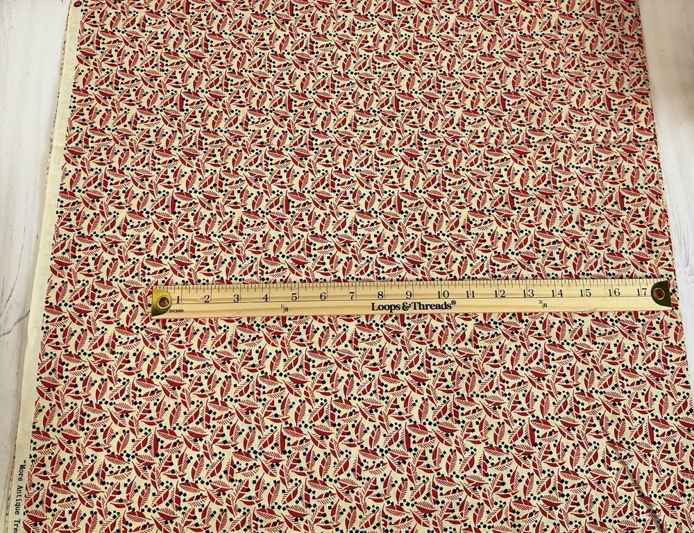 Paintbrush Studio Cotton Fabric Tiny Red/Black on Beige Leaf Print
