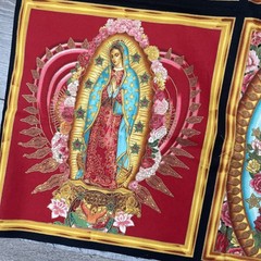 Metallic Our Lady of Guadalupe 100% COTTON fabric panel 24 x 44 Inner Faith